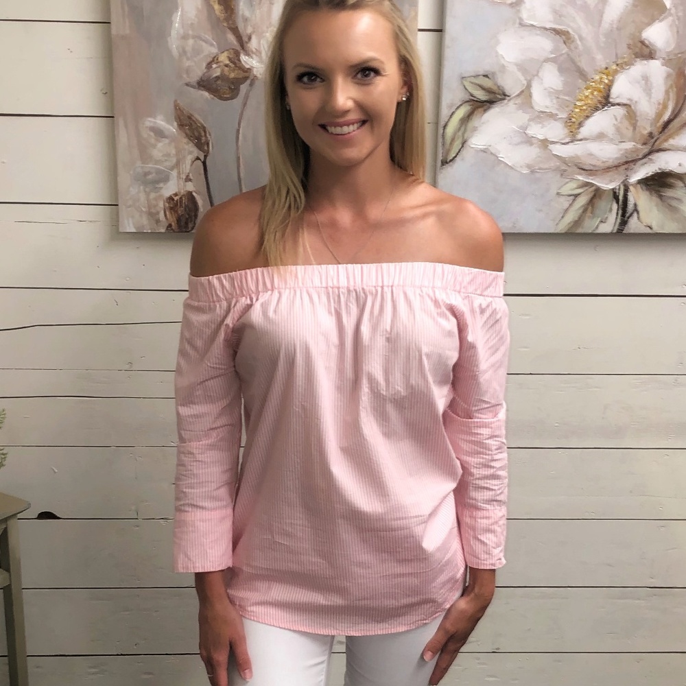 3/4 Sleeve Off Shoulder Top - Pink